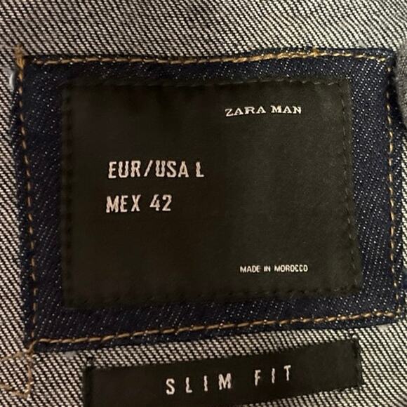 Zara Men's Blue Slim Fit Long Sleeve Button Down Chambray Denim Jean Jacket Sz L - Picture 3 of 4
